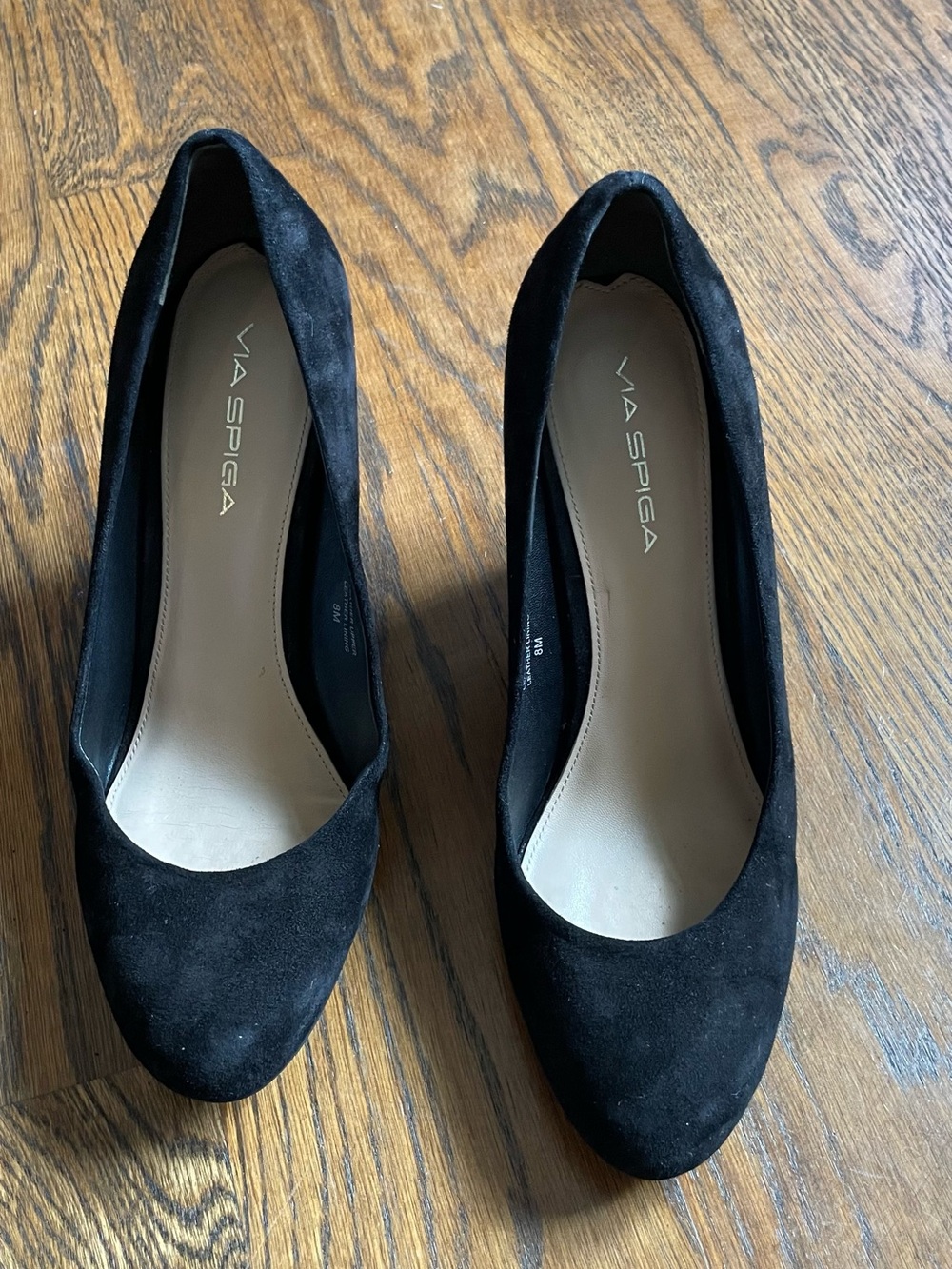Via Spiga Black Suede Rounded Toe Pumps
